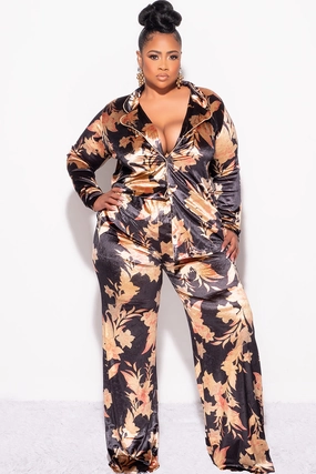 Quick Movement Wear Quick Layering Final Sale Plus Size 2pc Silky Velvet Lounge Set in Black Floral Print
