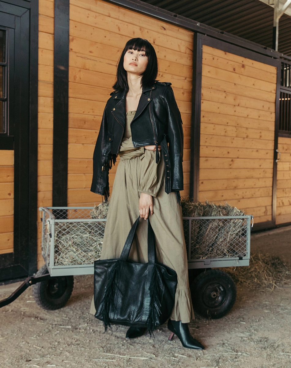 Harrison Leather Jacket | Black Animal print wildness