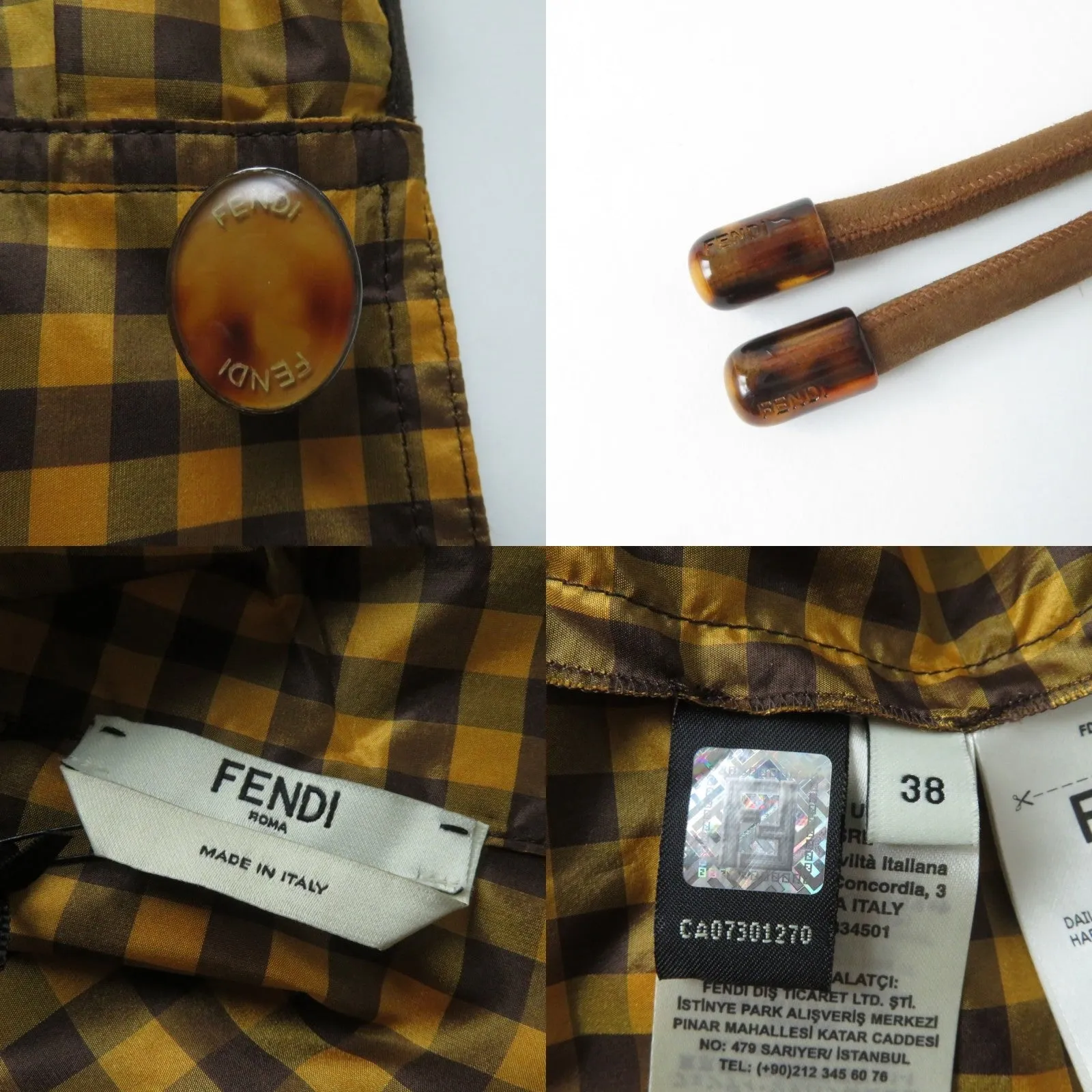 Fendi Silk Gingham Check Long Shirt Dress