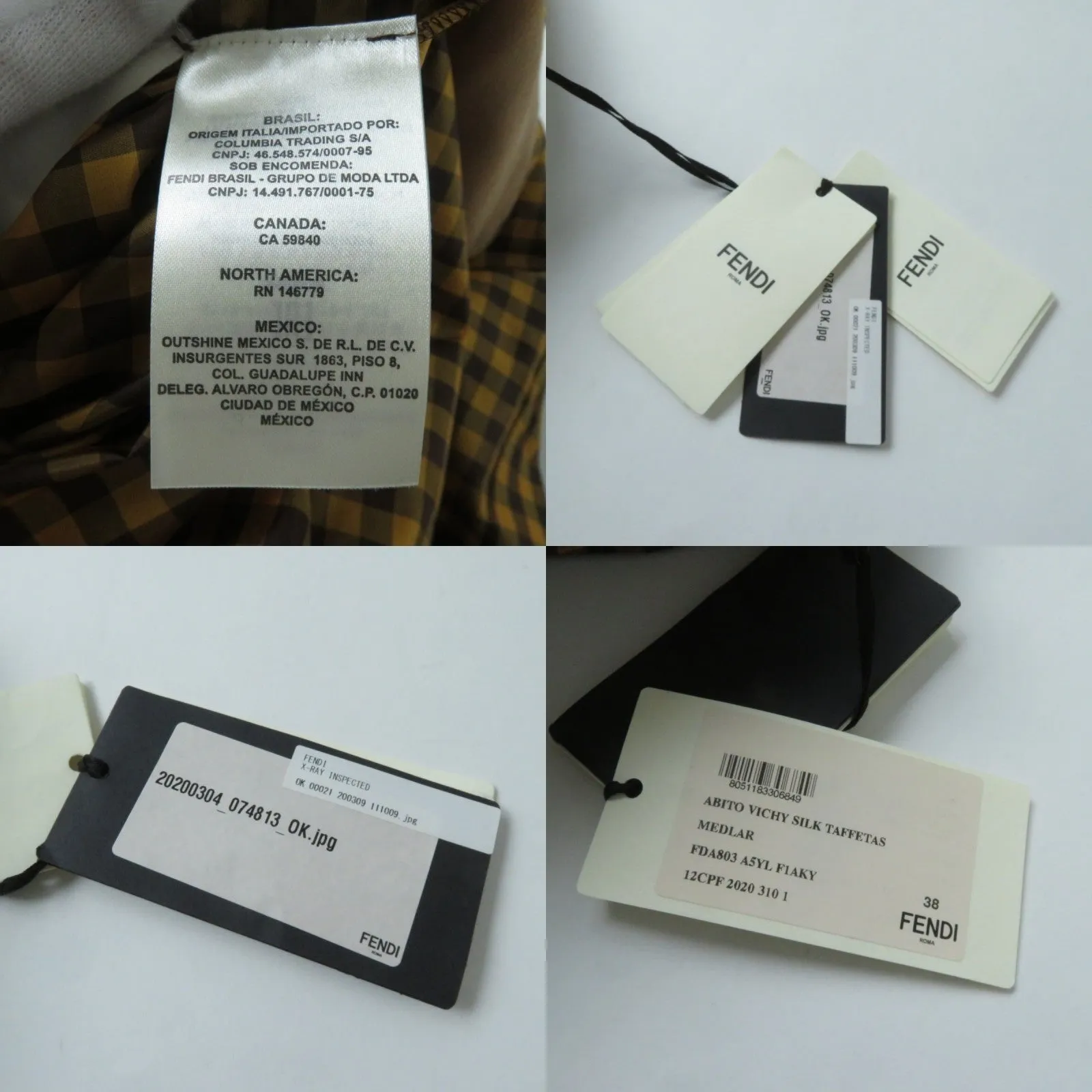 Fendi Silk Gingham Check Long Shirt Dress