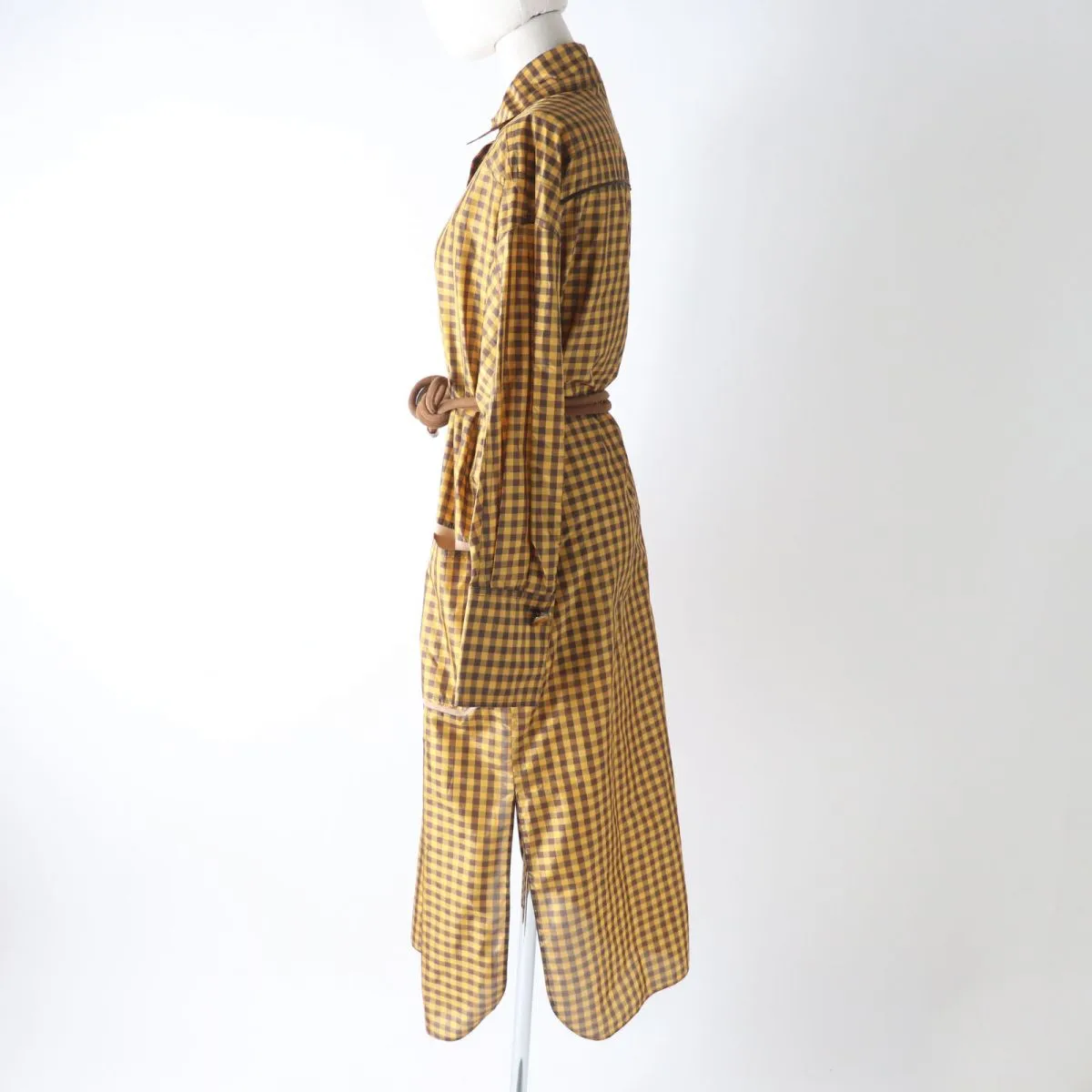 Fendi Silk Gingham Check Long Shirt Dress