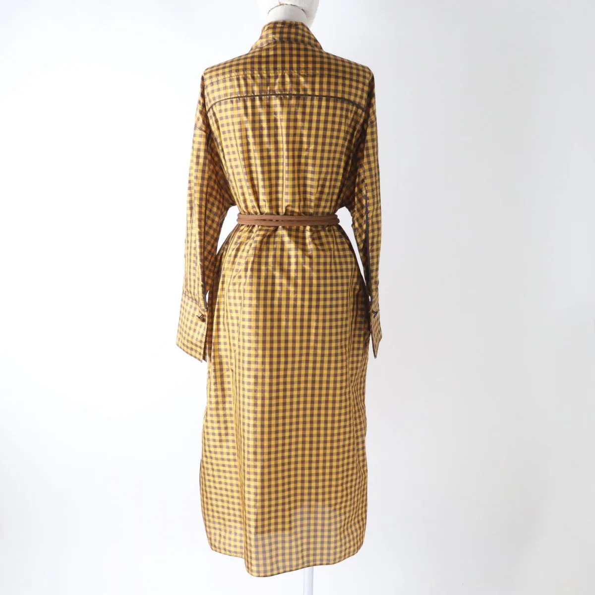 Fendi Silk Gingham Check Long Shirt Dress