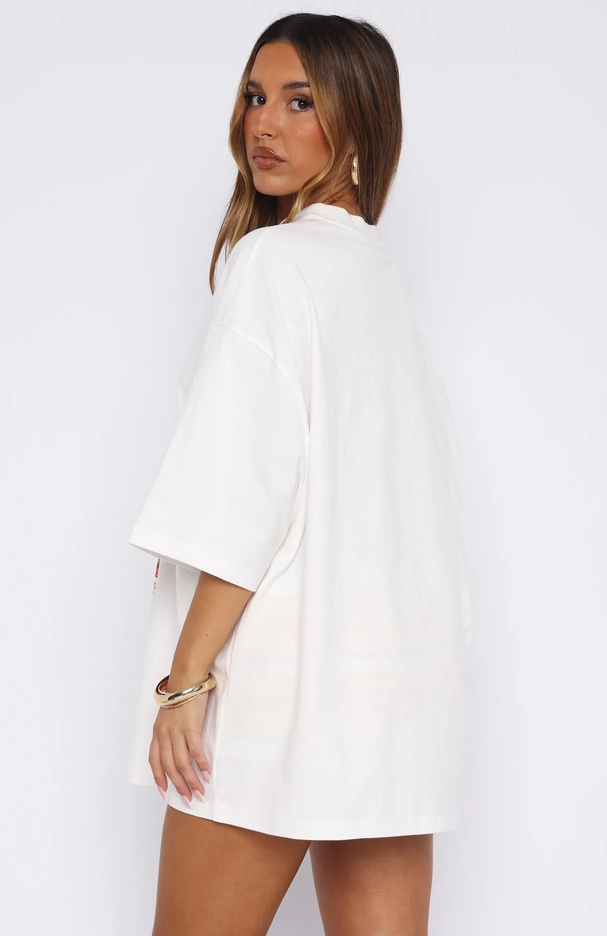 Bohemian style CarbonNeutral Production Filled With Love Oversized Tee White