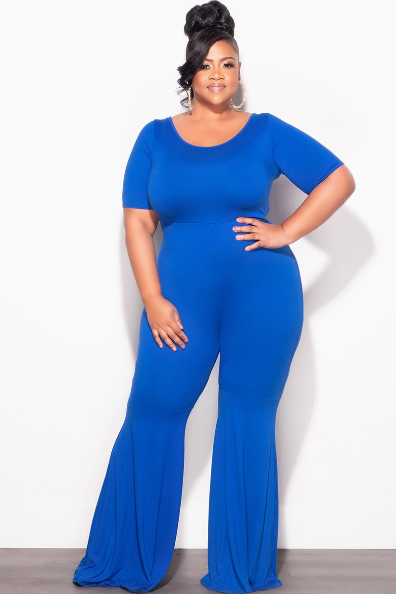 Final Plus Size Bell Bottom Jumpsuit in Royal Blue Active Flex Breathable wear
