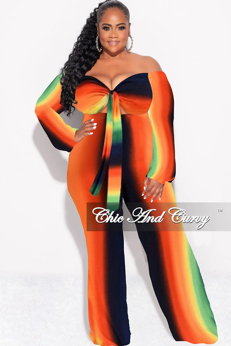 Layering Essential FourWayStretch Final Plus Size Front Tie Jumpsuit in Orange, Yellow and Navy Ombre