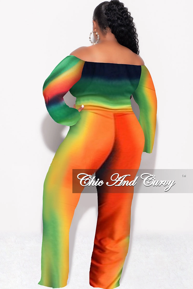 Final Plus Size Front Tie Jumpsuit in Orange, Yellow and Navy Ombre ElasticCuffs Frayed hem