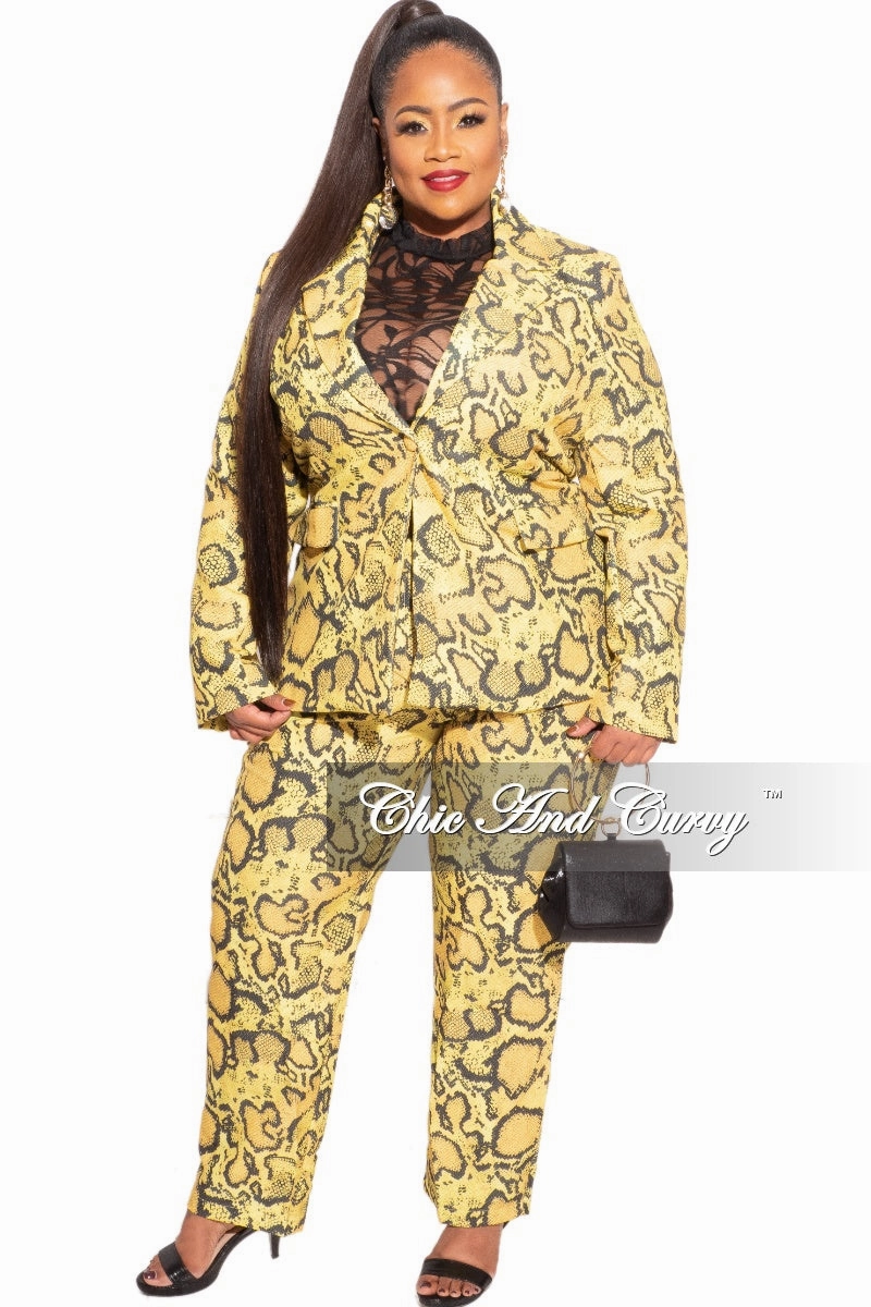 Final Plus Size Pants Suit in Yellow and Black Snake Skin Functional Layers