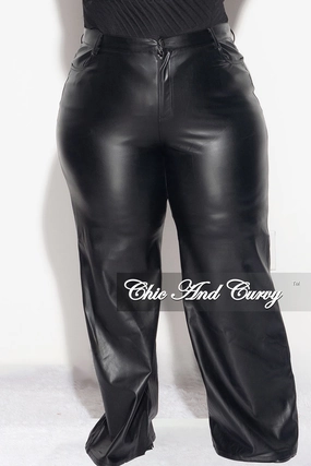 Final Sale Faux Leather Wide Pants in Black Thermal regulation