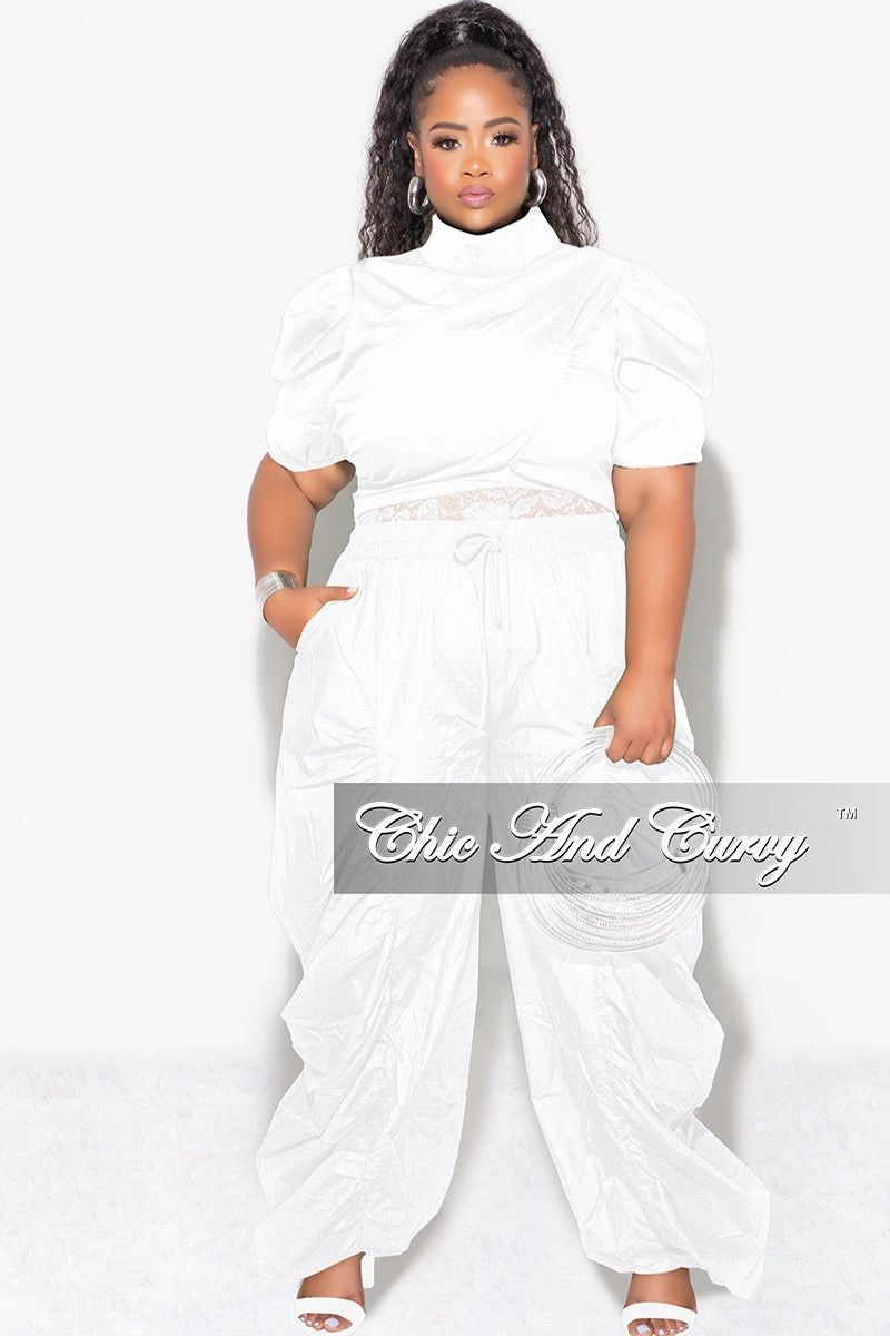Final Sale Plus 3pc (Ruffle Top, Lace Spaghetti Strap Top and Drawstring Pants) Set in White Reflective Trim Street Style