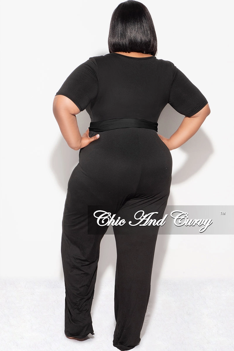 Durable Construction Final Sale Plus Jumpsuit with Tie in Black