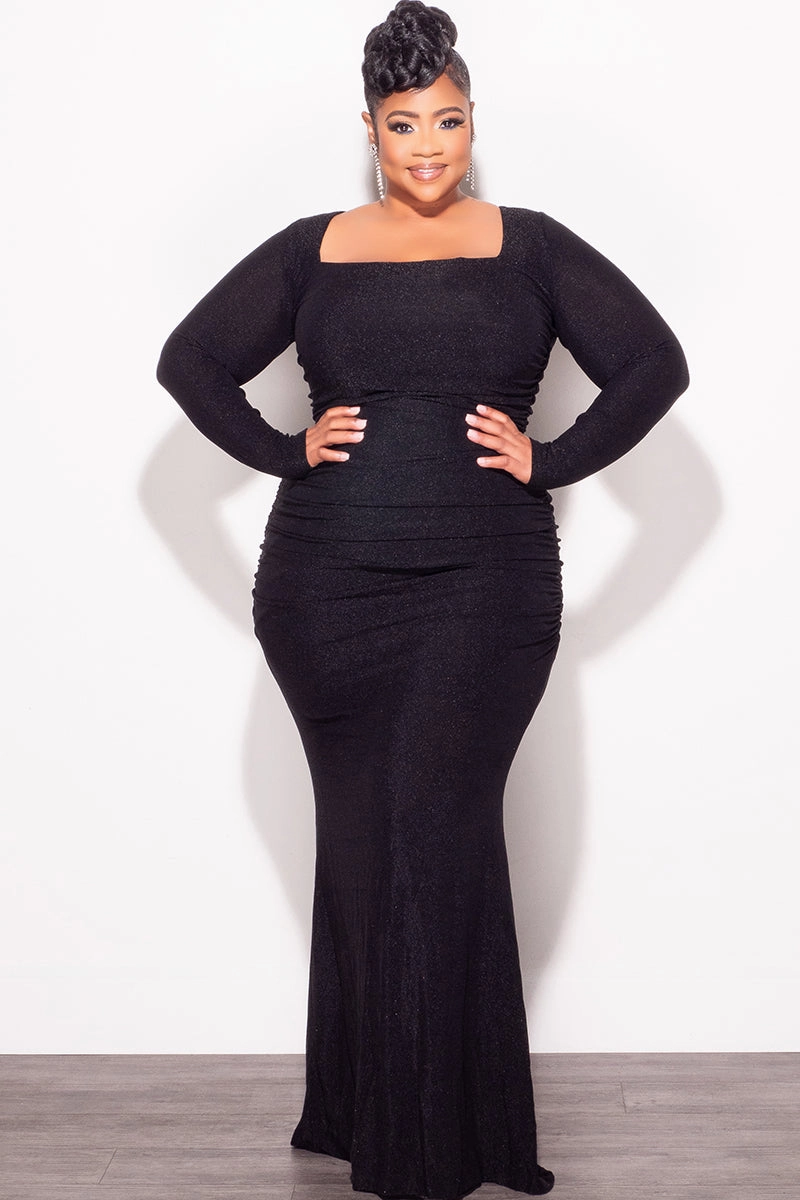 clean design Final Sale Plus Metallic Square Neck Maxi Dress in Black