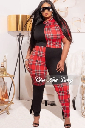 Minimal Comfort Final Sale Plus Size 2-Piece Color block Plaid Set with Crop Top & Leggings