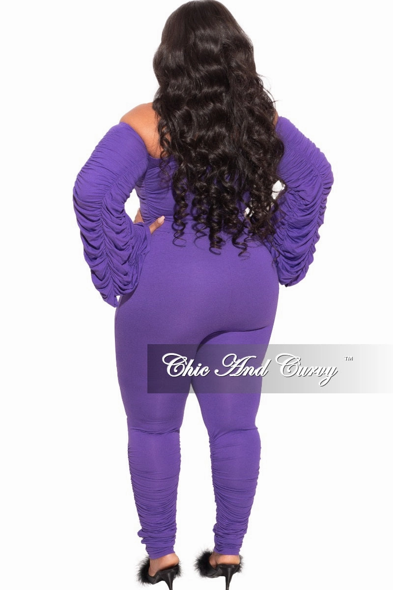 Everyday Essential Odor control Final Sale Plus Size 2-Piece Set Ruched Top and Pants Set in Purple