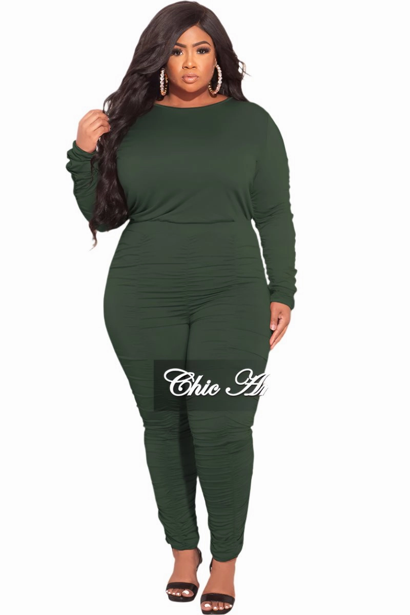 Final Sale Plus Size 2-Piece Top and Pants in Olive Loose cut Casual Layer