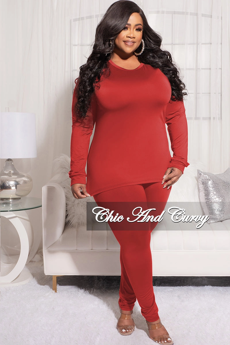 Breathable Comfort Fit Final Sale Plus Size 2-Piece Top and Pants in Rust