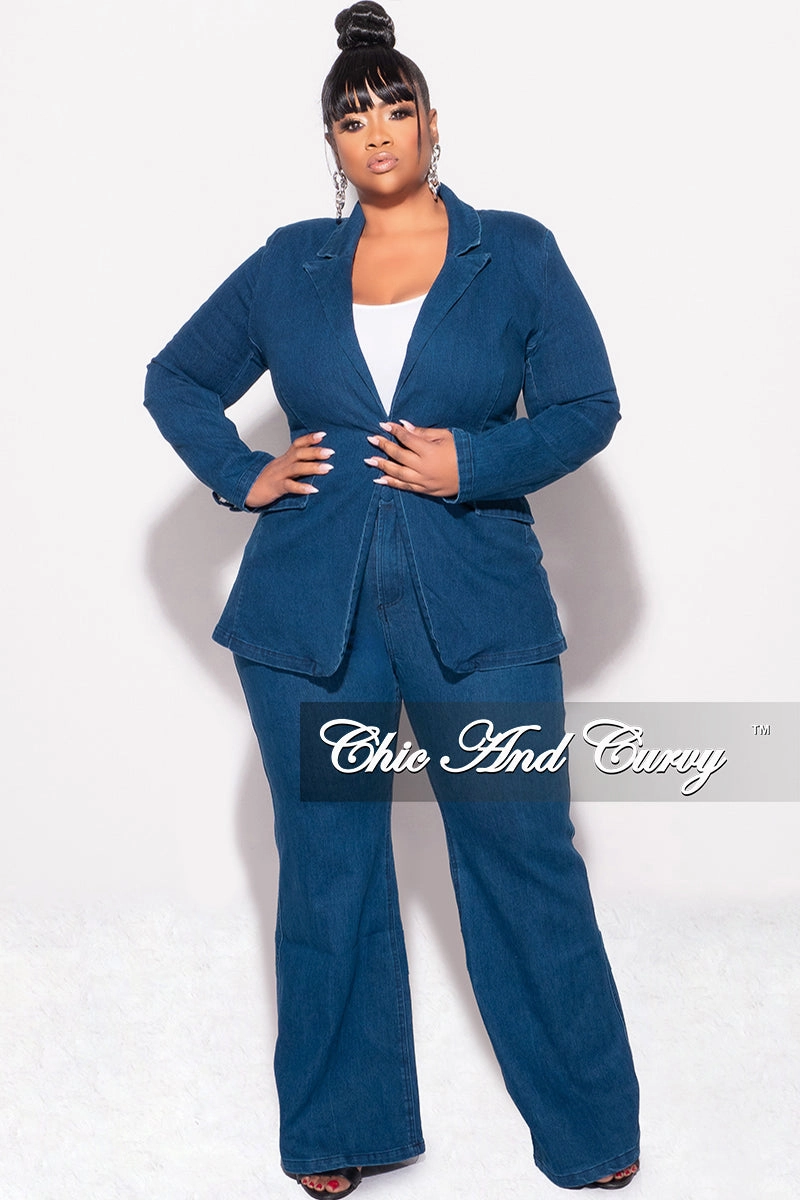 Final Sale Plus Size 2pc Blazer and Pants Set in Dark Denim Core Fit Design All Season Wear