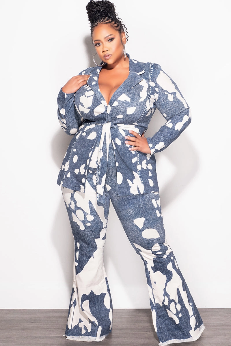 Final Sale Plus Size 2pc Blazer and Pants Set in Off White and Navy Dalmation Print Soft and Light