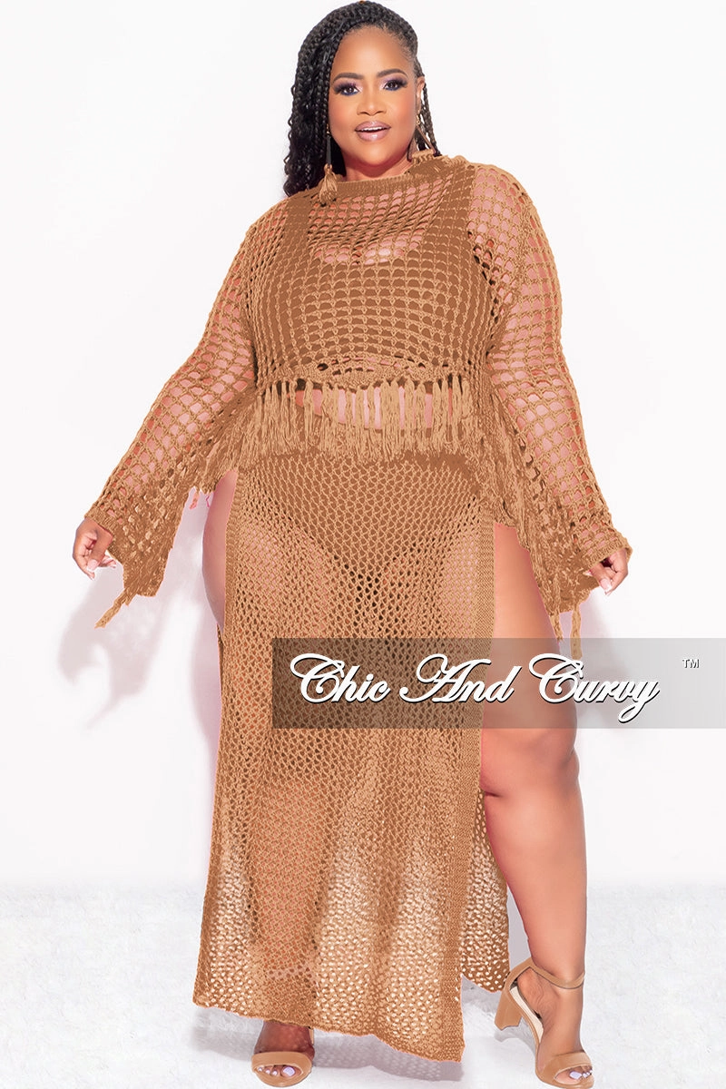 TouchscreenCompatiblePockets Static free Final Sale Plus Size 2pc Crochet Set Knit Crop Top & Skirt in Mocha