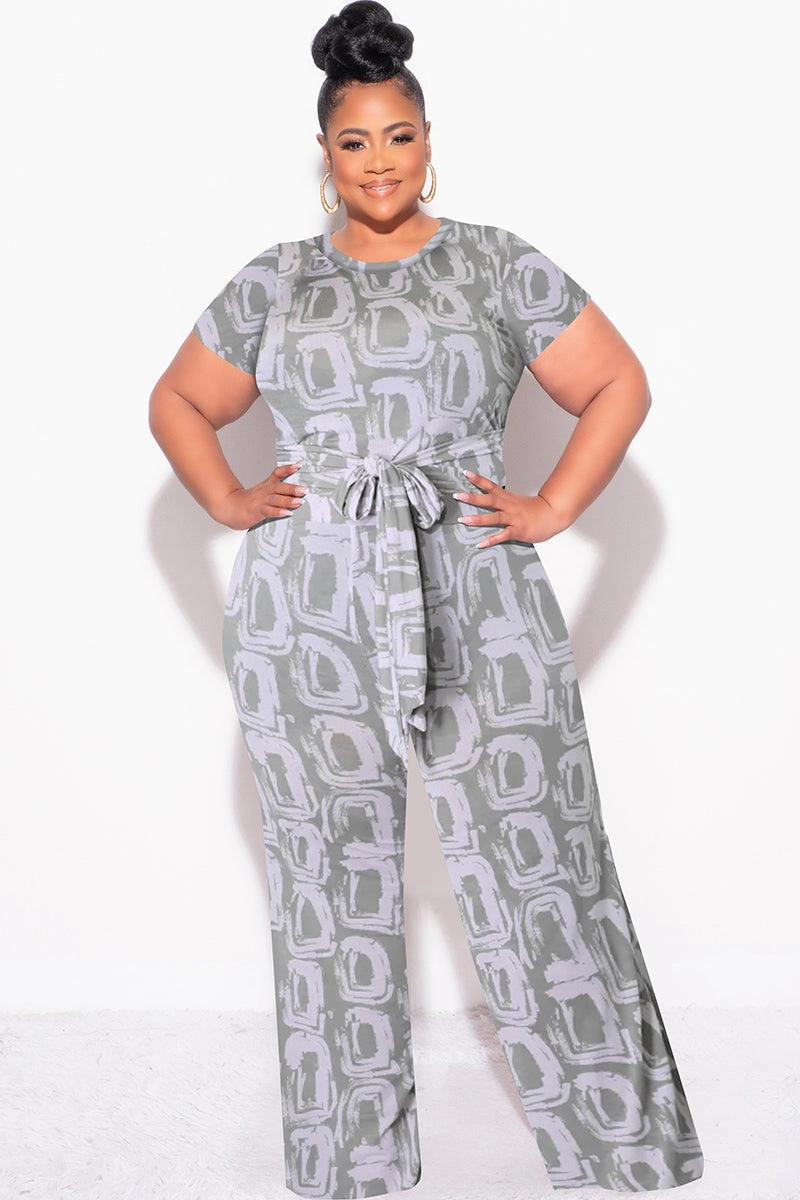 Reflective details Final Sale Plus Size 2pc Crop Tie Top and Pants Set in Grey & Pink