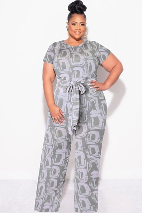 Final Sale Plus Size 2pc Crop Tie Top and Pants Set in Grey & Pink Fashionable Fit