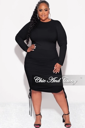 Final  Sale Plus Size 2pc Crop Top and High Waist Drawstring Ruched Skirt in Black StainResistantFinish