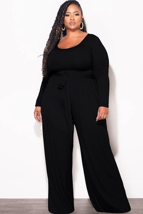 Flexible Layer Final Sale Plus Size 2pc Crop Top and Palazzo Pant Set in Black