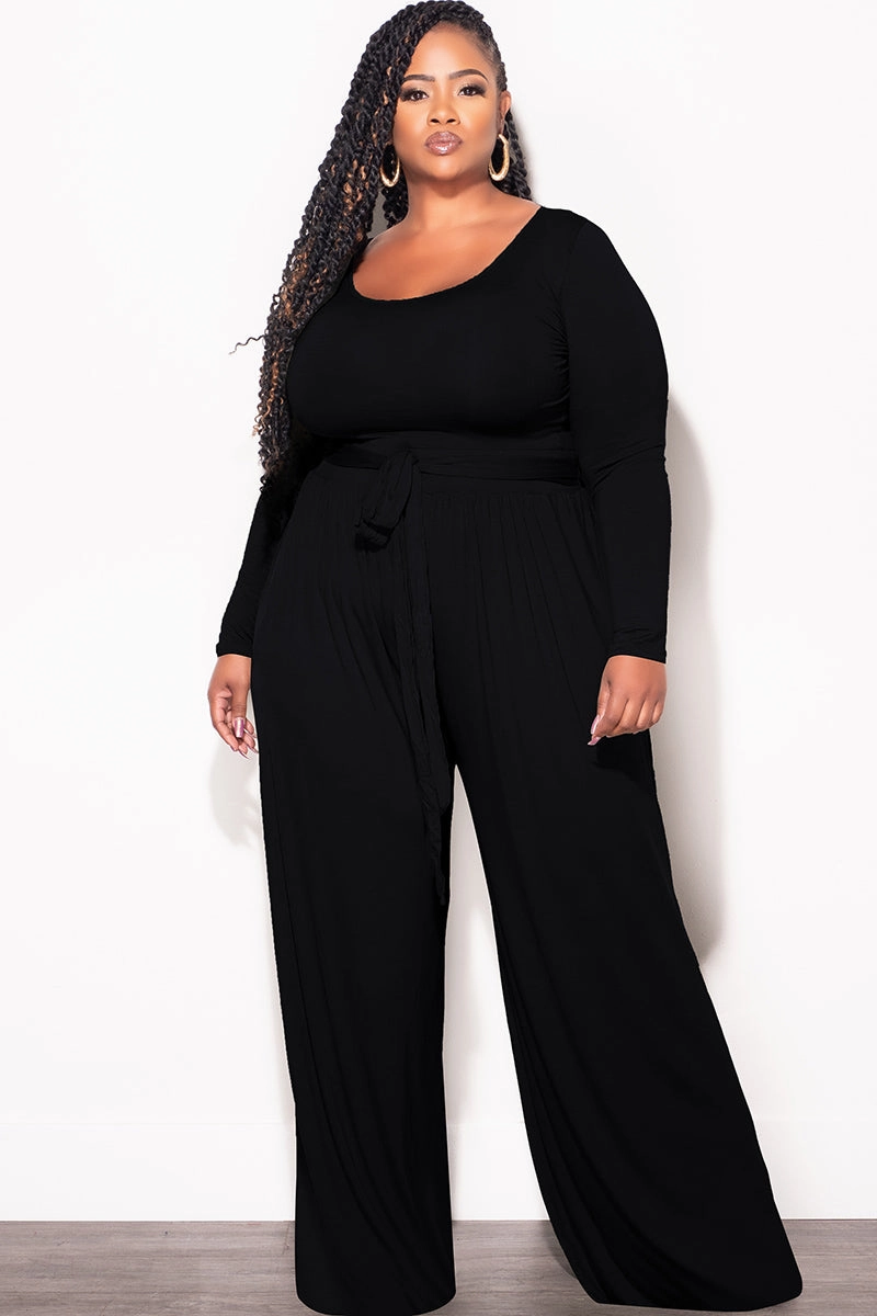 Flexible Layer Final Sale Plus Size 2pc Crop Top and Palazzo Pant Set in Black