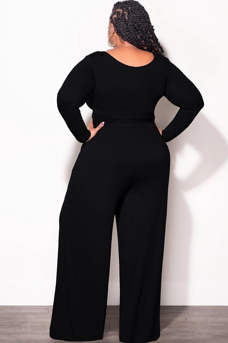 Chill Comfort Performance Layer Final Sale Plus Size 2pc Crop Top and Palazzo Pant Set in Black