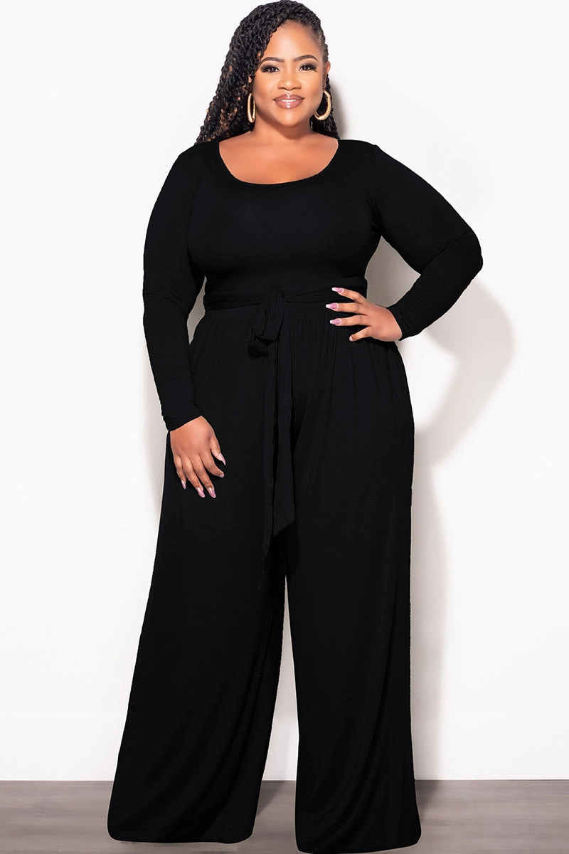 Final Sale Plus Size 2pc Crop Top and Palazzo Pant Set in Black Move Easy