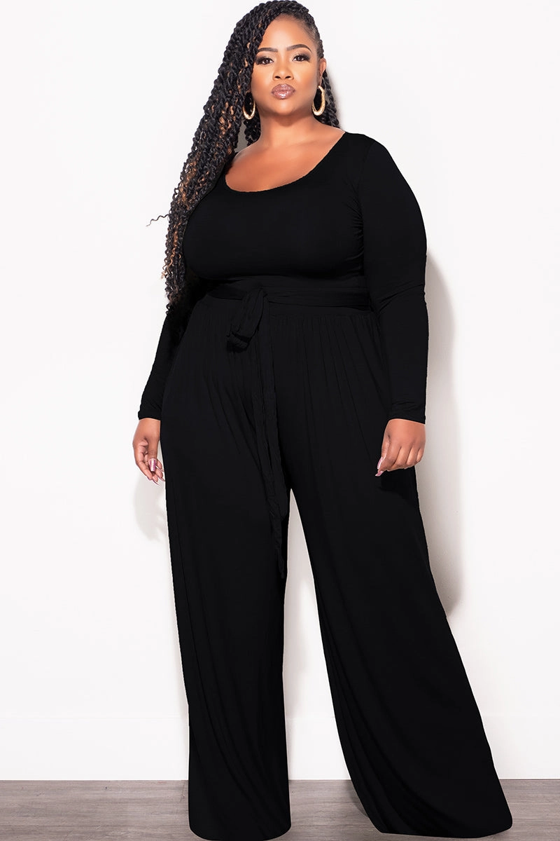 Final Sale Plus Size 2pc Crop Top and Palazzo Pant Set in Black Quick Layering