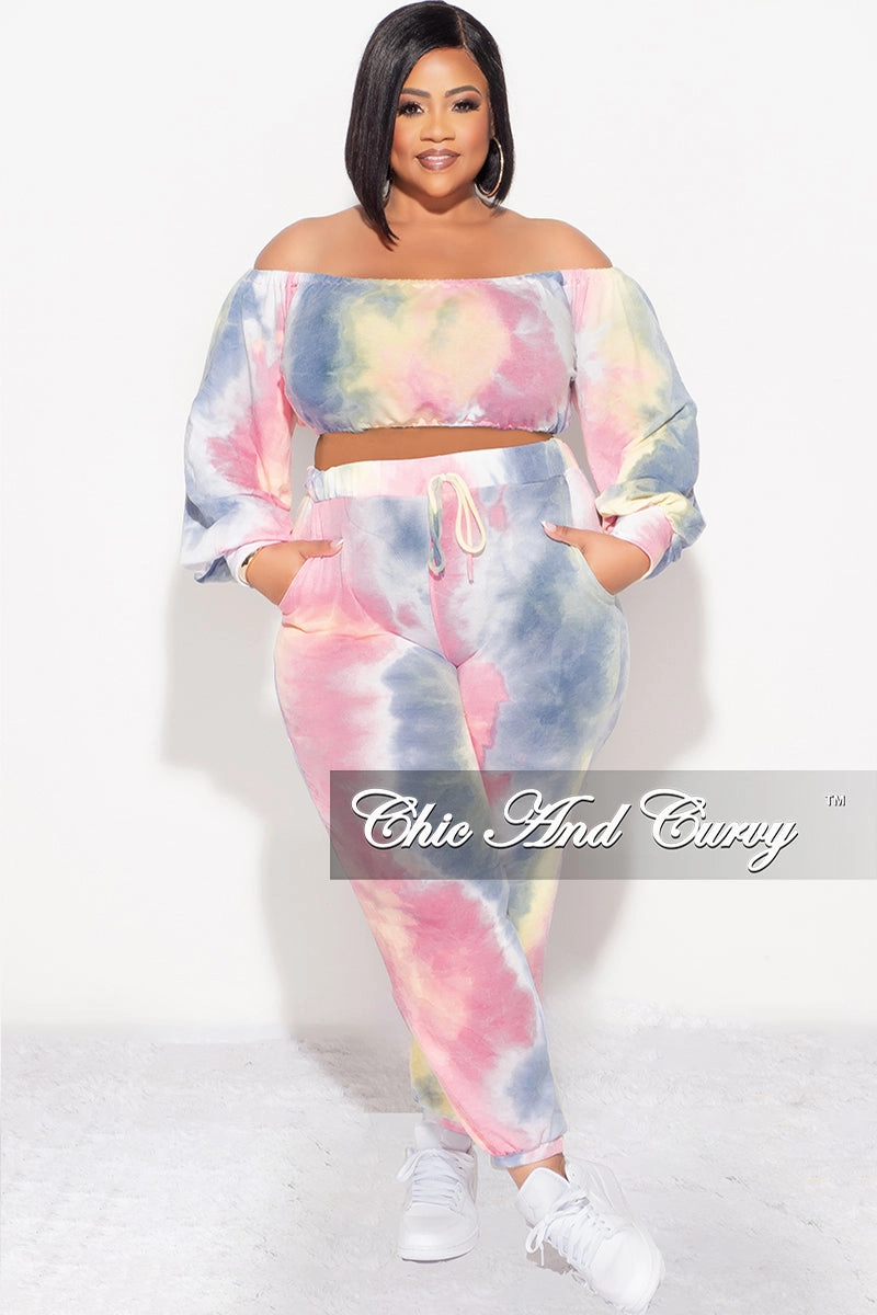 Comfort waistband Chill Fit Final Sale Plus Size 2pc Crop Top and Pants Set in Pastel Rainbow