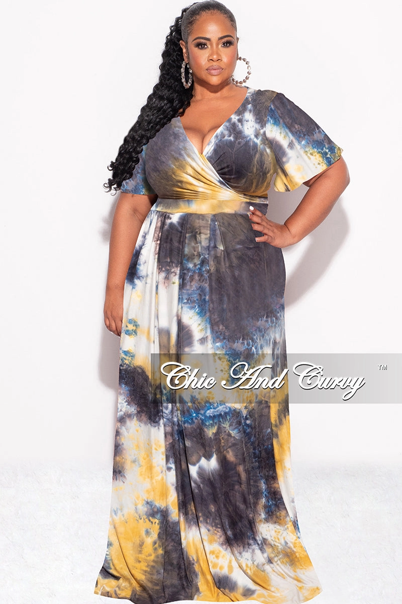 Final Sale Plus Size 2pc Cropped Tie Top and Skirt Set in Navy & Mustard Tie Summer Sweat Wicking Lining SecureClosures