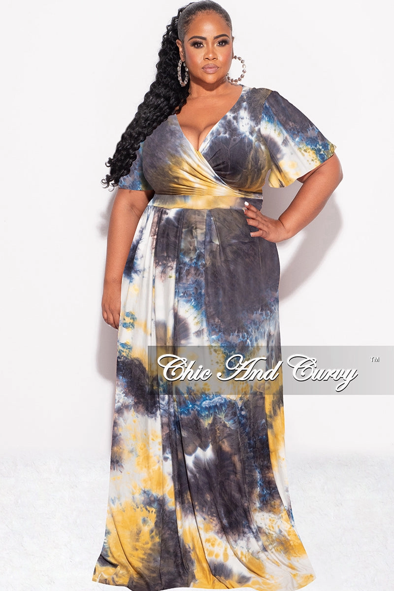 Active Comfort Final Sale Plus Size 2pc Cropped Tie Top and Skirt Set in Navy & Mustard Tie Summer