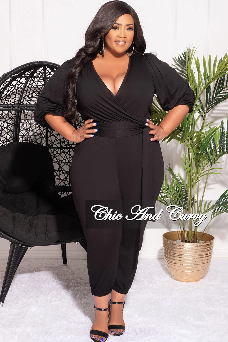 Non Irritating Seams Shape Flex Final Sale Plus Size 2pc Faux Wrap Tie Top and Pants Set in Black