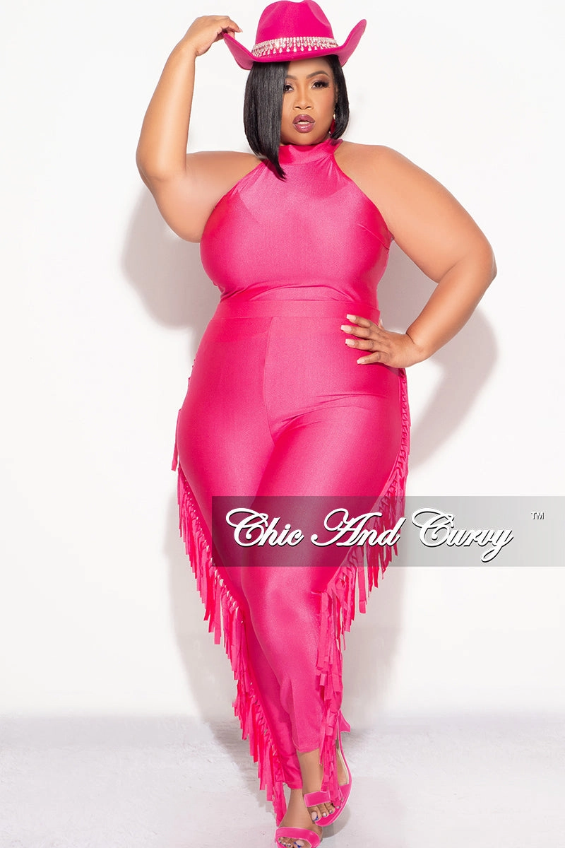 LightweightComfort Final Sale Plus Size 2pc Fringe Legging Set with Crop Top in Fuchsia