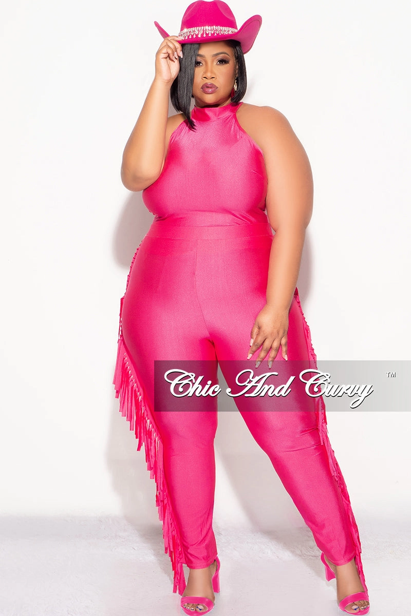 Final Sale Plus Size 2pc Fringe Legging Set with Crop Top in Fuchsia Easy Fit Flexible Comfort Wear