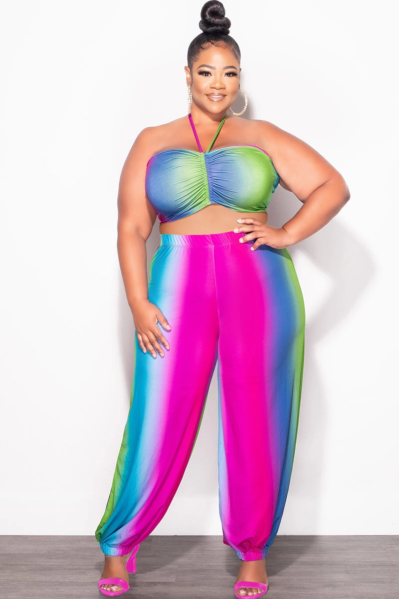 Final Sale Plus Size 2pc Halter Set in Ombr?? Print High Density Weave