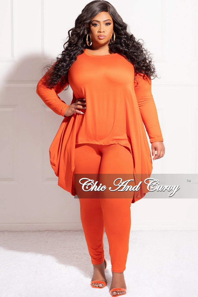 Relaxed Look Stretch Fit Final Sale Plus Size 2pc High Low Top and Leggings Set in Burnt Orange