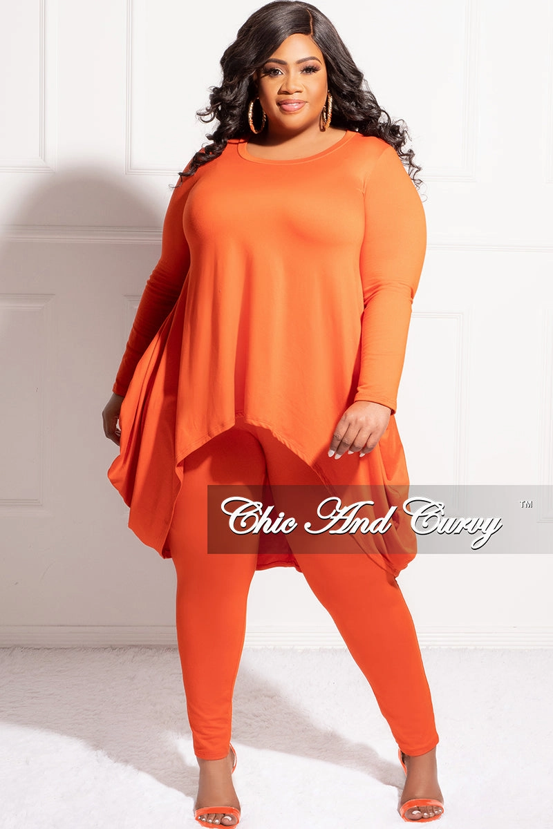 Chilly Weather Final Sale Plus Size 2pc High Low Top and Leggings Set in Burnt Orange