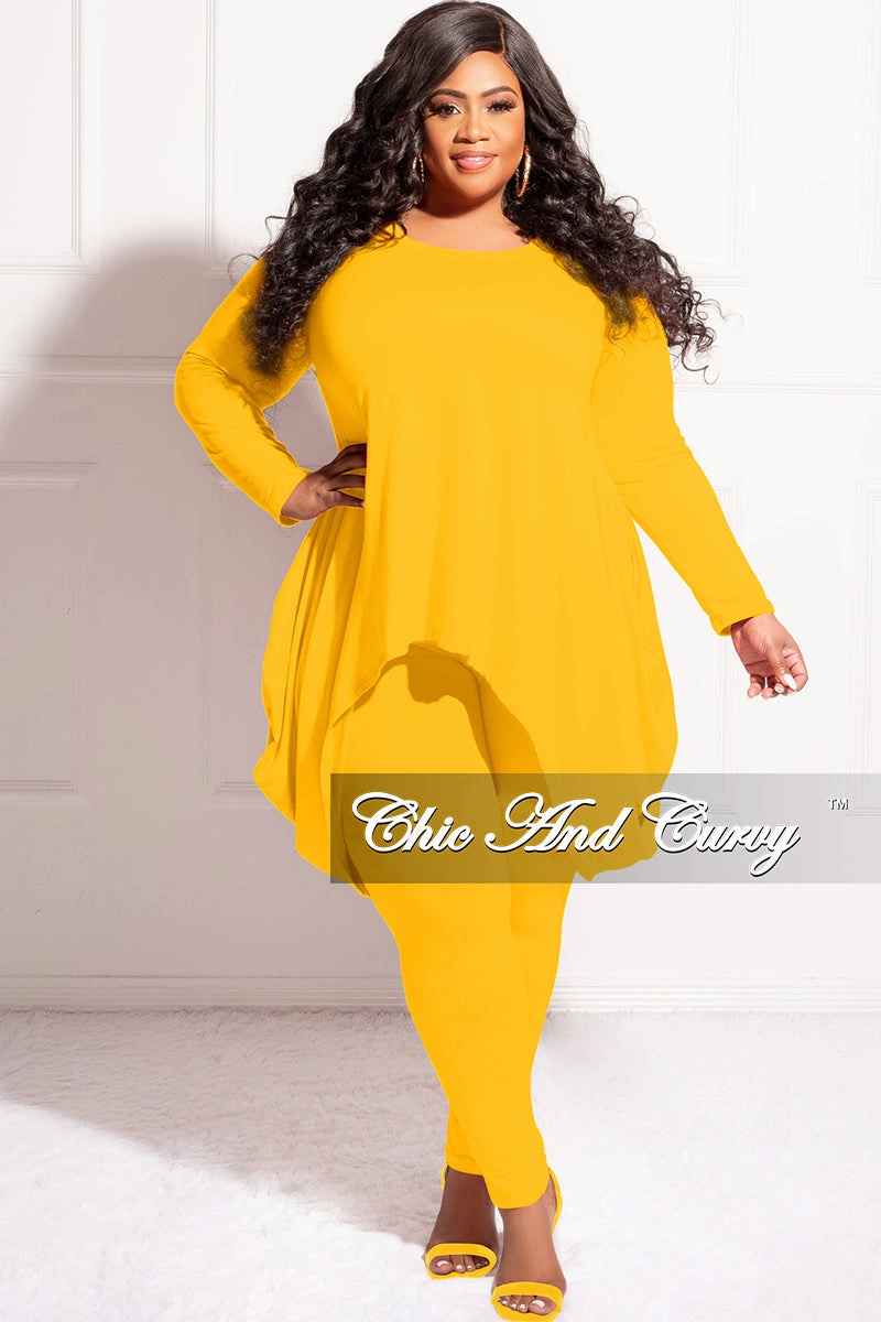 Final Sale Plus Size 2pc High Low Top and Leggings Set in Mustard Fashionable Waist