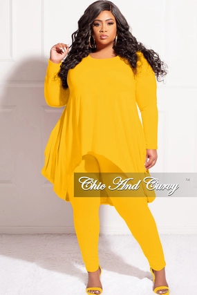 Final Sale Plus Size 2pc High Low Top and Leggings Set in Mustard FlexibleStretchWeave Friction Resistant Fabric