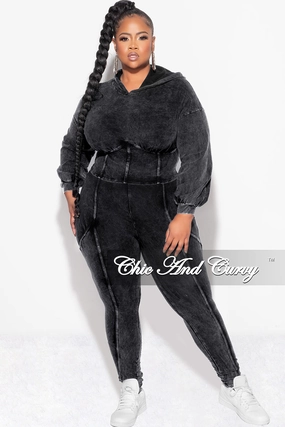 Multi Pocket Configuration Final Sale Plus Size 2pc Hooded Top and Set in Black
