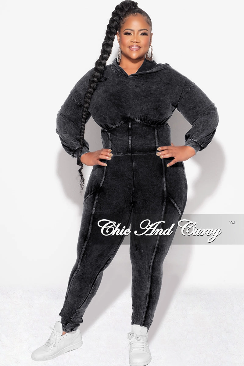 Final Sale Plus Size 2pc Hooded Top and Set in Black Timeless Fit Heat Friendly