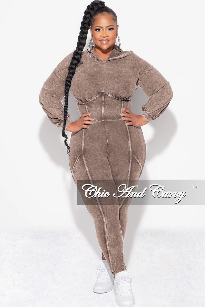 Soft Stretch HeatRegulating Final Sale Plus Size 2pc Hooded Top and Set in Brown