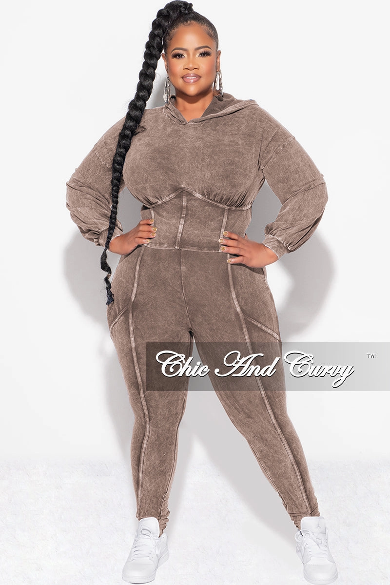 Final Sale Plus Size 2pc Hooded Top and Set in Brown Durable Utility