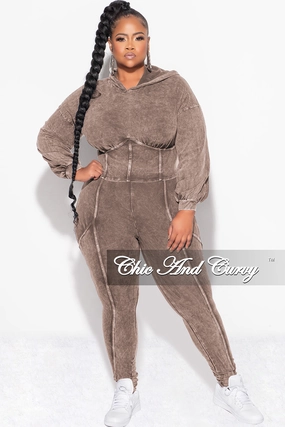 Comfort Base Flexible Seam Final Sale Plus Size 2pc Hooded Top and Set in Brown