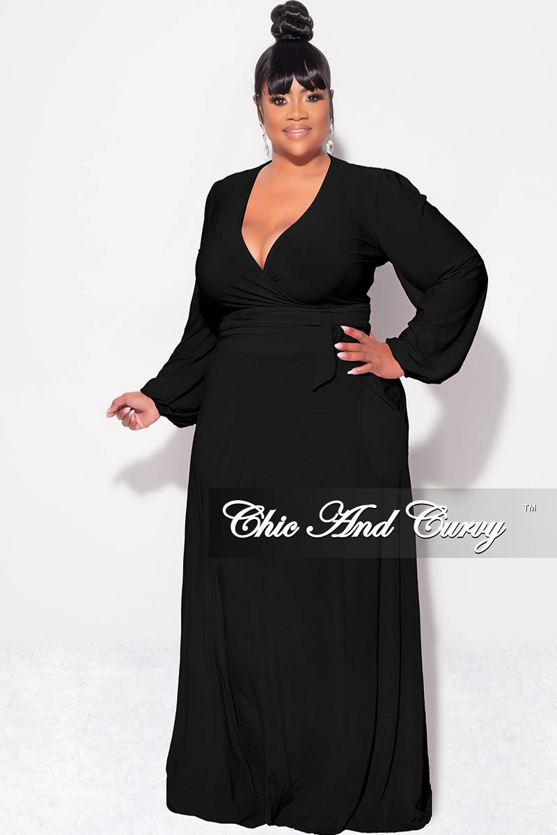 Low Bulk Design Final Sale Plus Size 2pc Long Sleeve Crop Tie Top and Skirt Set in Black