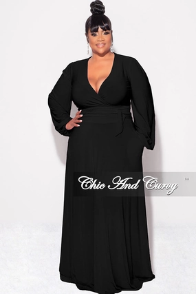 WaterproofTechnology Final Sale Plus Size 2pc Long Sleeve Crop Tie Top and Skirt Set in Black