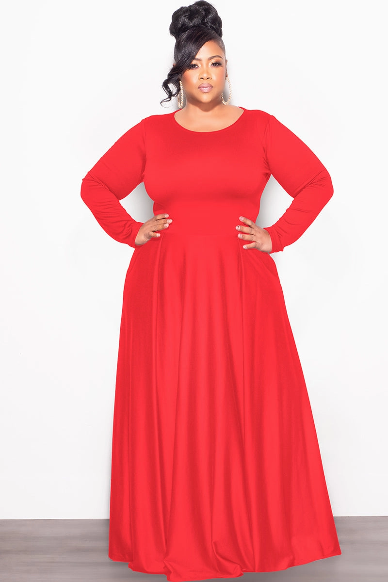 Final Sale Plus Size 2pc Maxi Skirt Set with Round Neck in Red (Set not a dress) Wrinkle Resistant