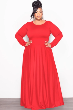 Final Sale Plus Size 2pc Maxi Skirt Set with Round Neck in Red (Set not a dress) Wrinkle Resistant